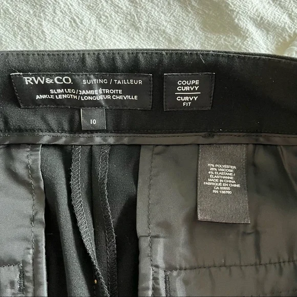RW&CO Ankle Cropped Dress Pant Bottom Suiting Slim Leg Pockets Size 10 - Picture 5 of 9
